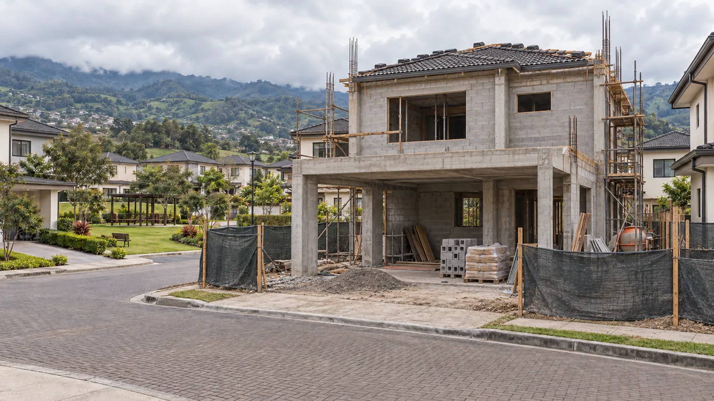 Casa familiar en construcción dentro de un condominio