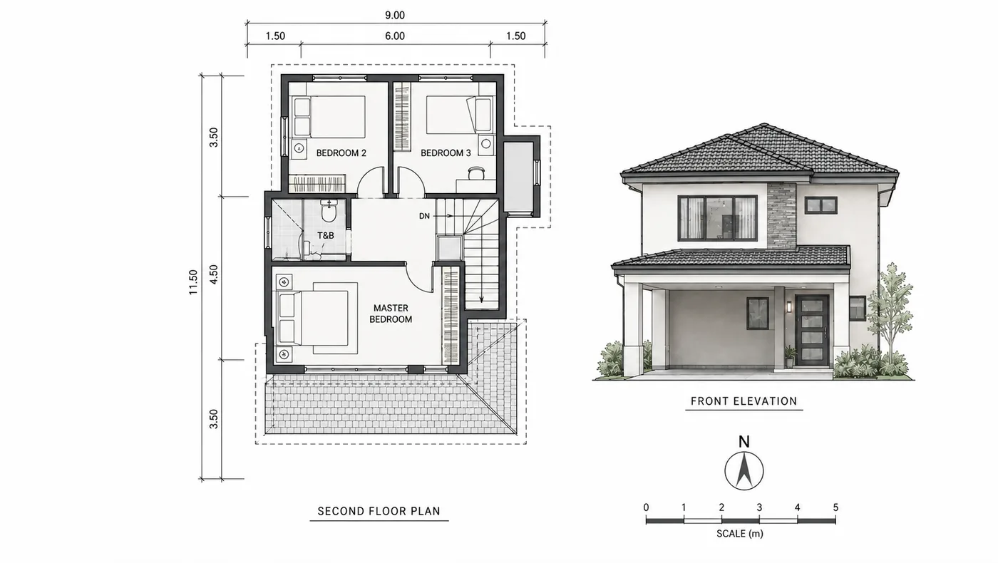 Plano de una casa de clase media en condominio